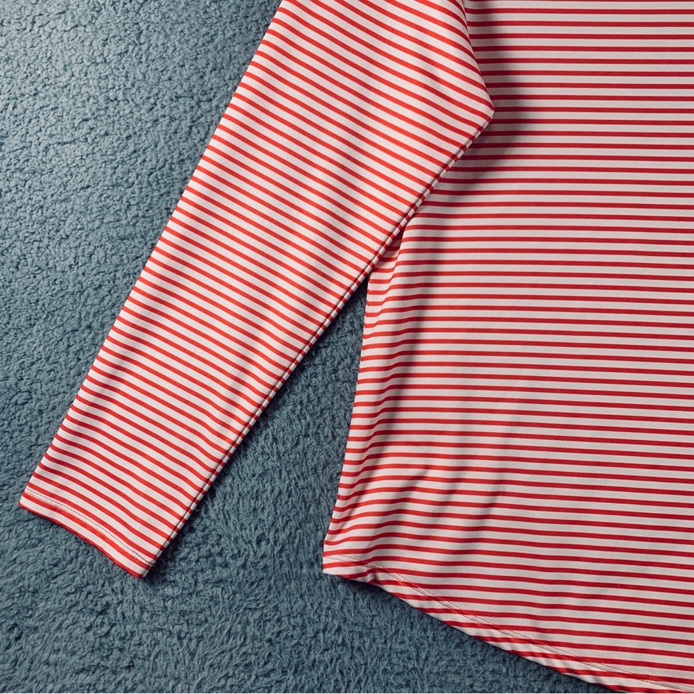 Chico's Zenergy Women's UPF Long Sleeve Top Crew‎ Neck Stripe Orange White 2 - Picture 5 of 10